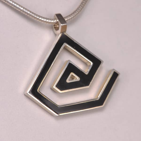 Enameled Sterling Silver ''At'' Symbol Pendant, Cajuel geometric @ design