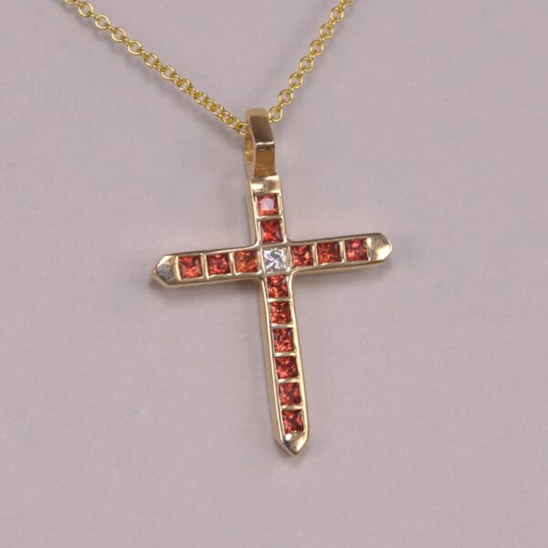 Fine orange sapphire and diamond cross, crucifix, modern