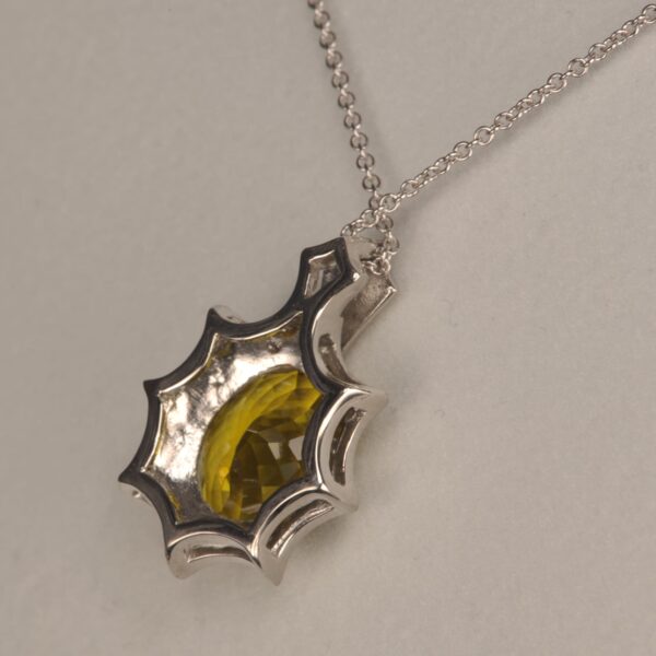 Yellow sapphire and diamond pendant with chain, bright sunshine color, new