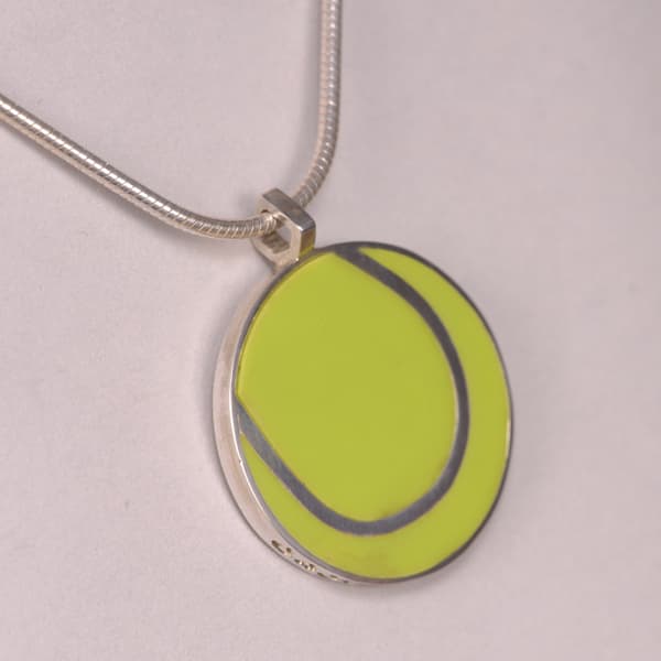 Yellow / Green Enamel Tennis Ball silver pendant with chain