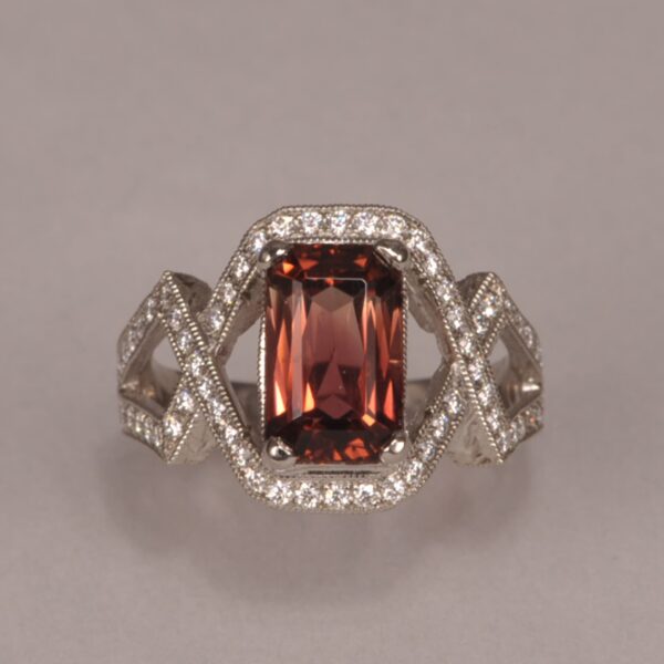 Peach tourmaline and diamond ring, rare and special color